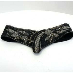 Vintage Jeromes Black Beaded Embellished Statement Belt Size 26